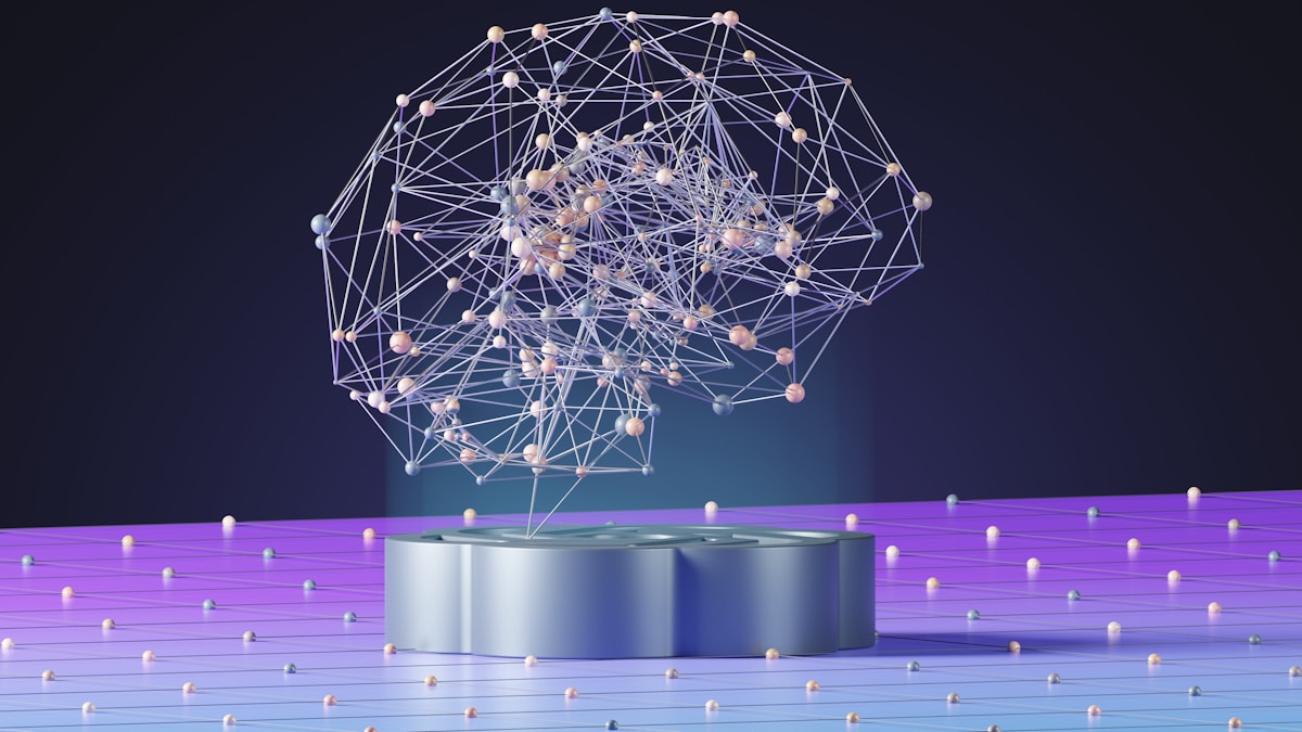 An abstract glowing rendering of a sphere with interconnected dots and lines suggesting a neural network.