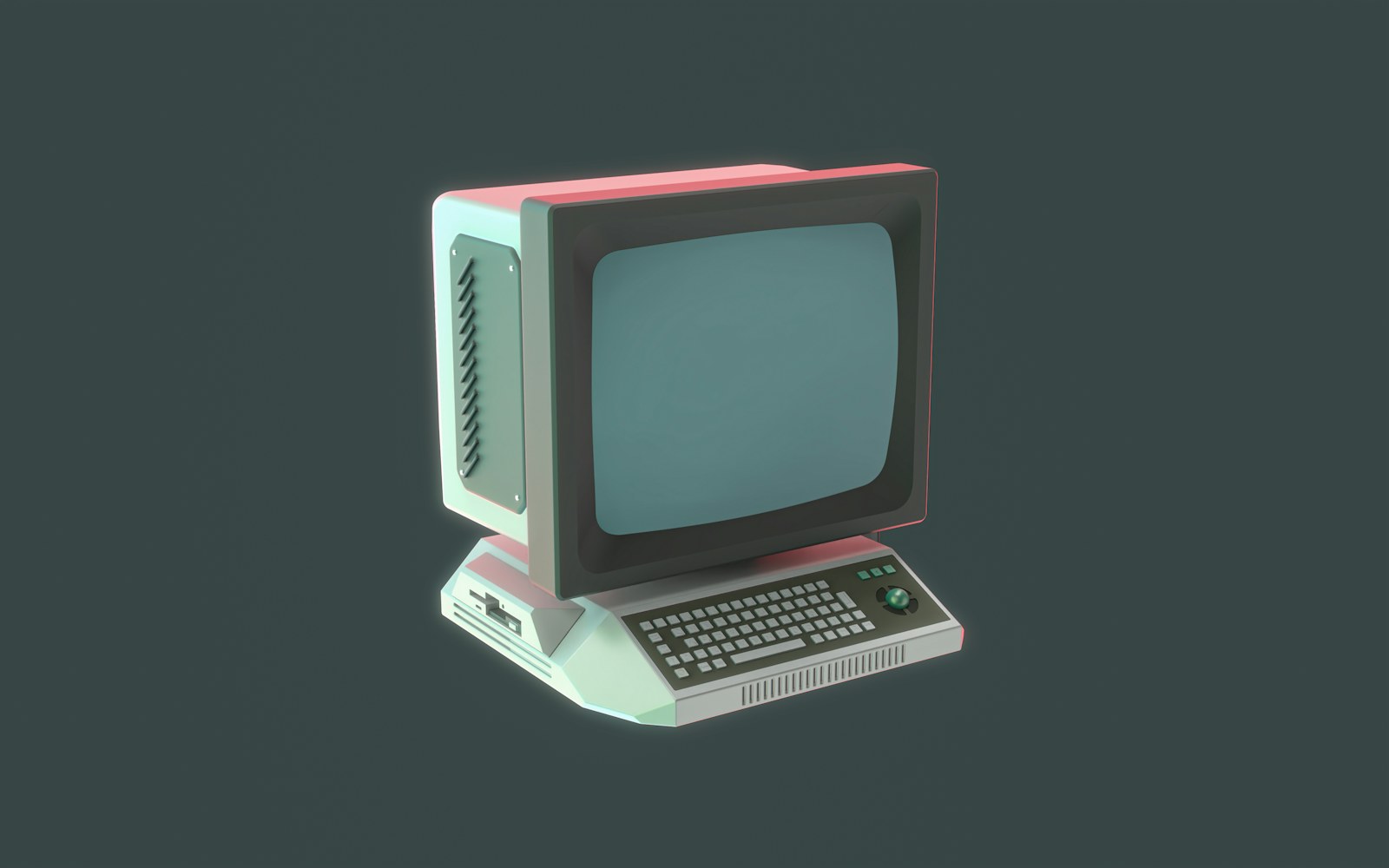 A vintage personal computer with a beige case and CRT monitor.